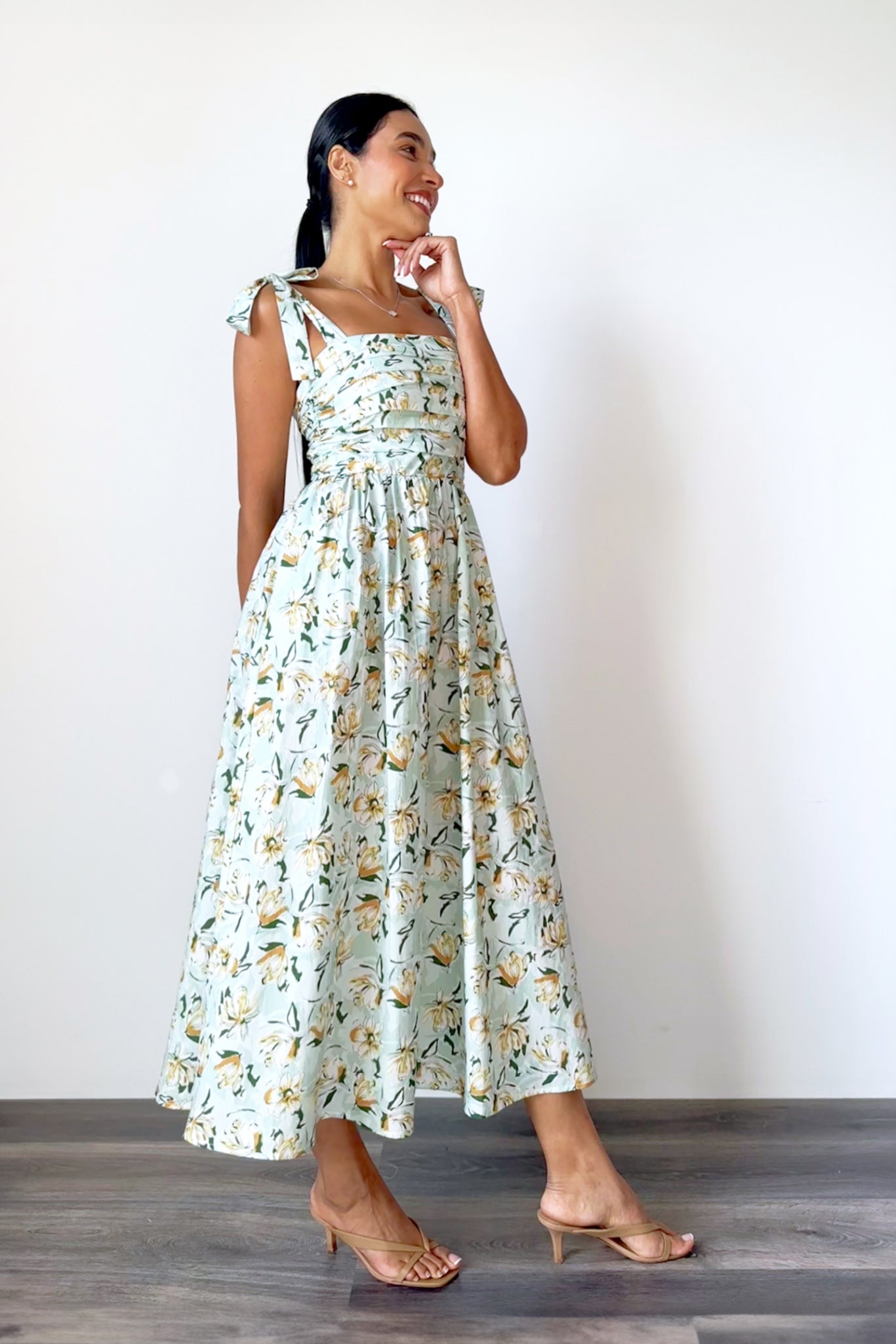 Deloris Maxi Dress - Green Floral Print